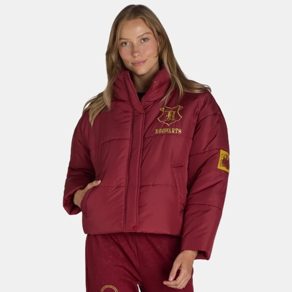 Hogwarts Red/maroon women’s Officially Licensed Puffer Jacket NWT Size S left